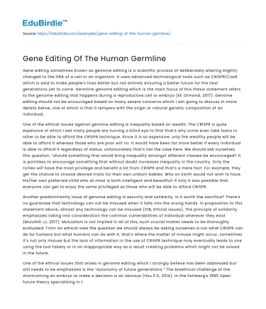 Gene Editing Of The Human Germline