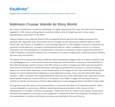 Robinson Crusoe: Islands As Story World