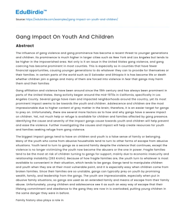 Gang Impact On Youth And Children