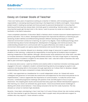 Essay on Career Goals of Teacher
