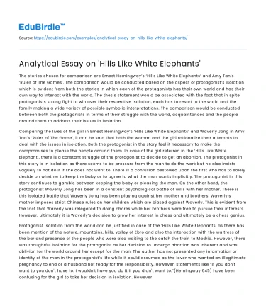 Analytical Essay on ‘Hills Like White Elephants’