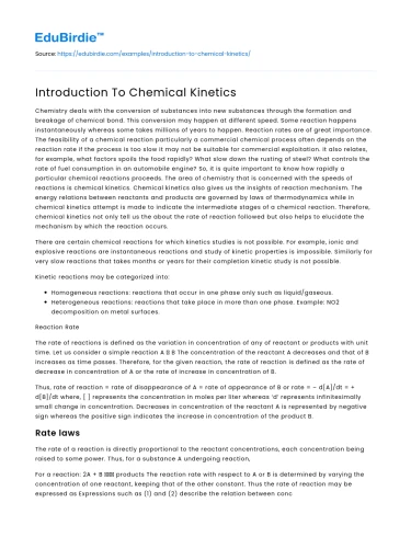 Introduction To Chemical Kinetics