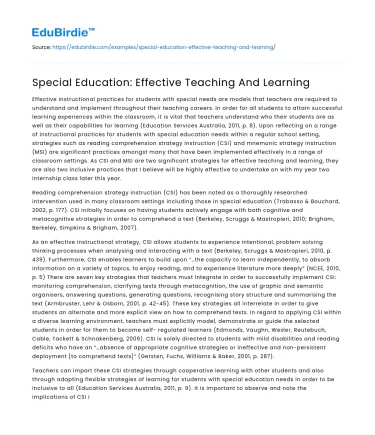 Special Education: Effective Teaching And Learning