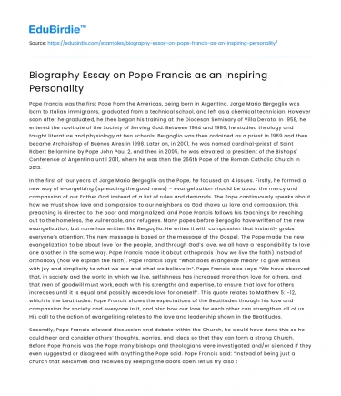 Biography Essay on Pope Francis as an Inspiring Personality