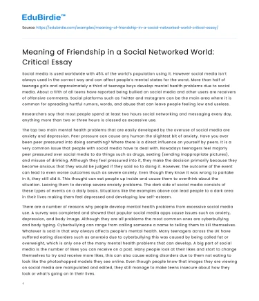 Meaning of Friendship in a Social Networked World: Critical Essay