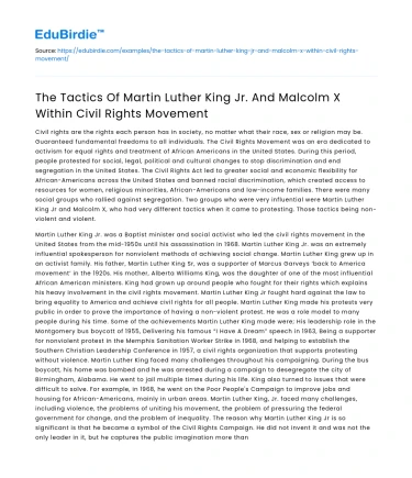 Tactics of MLK Jr & Malcolm X in Civil Rights Movement