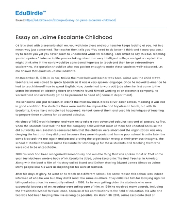 Essay on Jaime Escalante Childhood