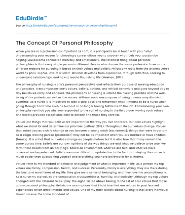 The Concept Of Personal Philosophy