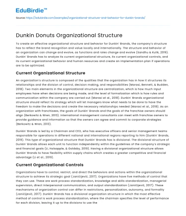 Dunkin Donuts Organizational Structure