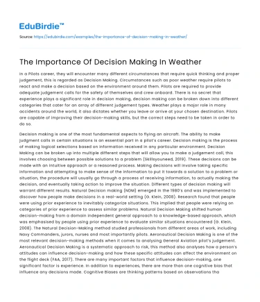 The Importance Of Decision Making In Weather