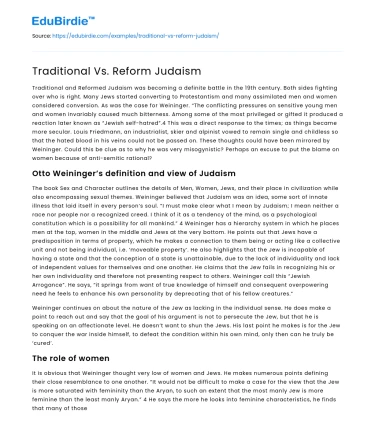 Traditional Vs. Reform Judaism