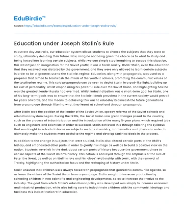 Education under Joseph Stalin’s Rule