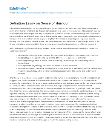 Definition Essay on Sense of Humour