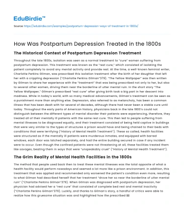 How Was Postpartum Depression Treated in the 1800s