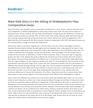 West Side Story Is a Re-telling of Shakespeare’s Play