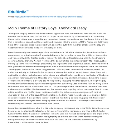 Main Theme of History Boys: Analytical Essay