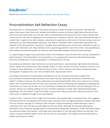Procrastination Self Reflection Essay