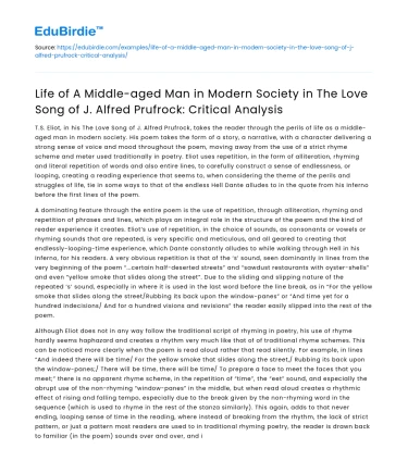 Middle-Aged Man in Modern Society in Prufrock’s Analysis