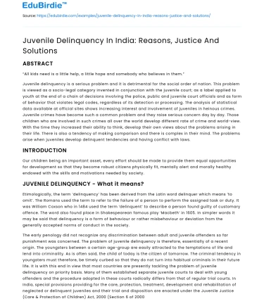 Juvenile Delinquency In India: Reasons, Justice And Solutions