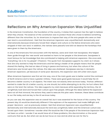 Reflections on Why American Expansion Was Unjustified
