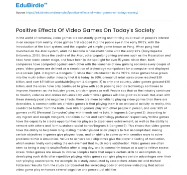 Positive Effects Of Video Games On Today’s Society