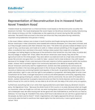 Representation of Reconstruction Era in Howard Fast’s Novel ‘Freedom Road’