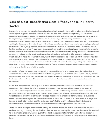 Role of Cost-Benefit and Cost-Effectiveness in Health Sector