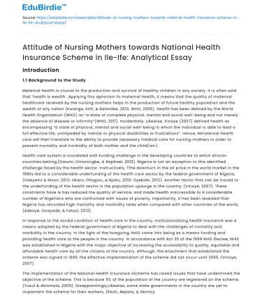 Nursing Mothers’ Attitude to Health Insurance in Ile-Ife: Analysis