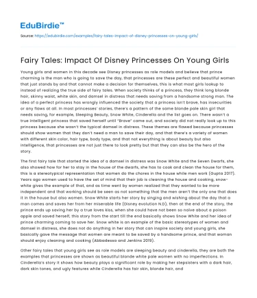 Fairy Tales: Impact Of Disney Princesses On Young Girls