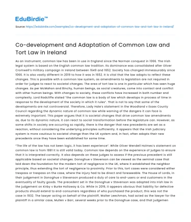 Co-development and Adaptation of Common Law and Tort Law in Ireland