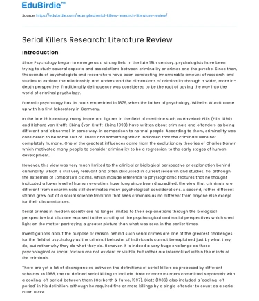 Serial Killers Research: Literature Review