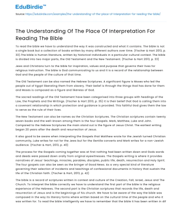 The Understanding Of The Place Of Interpretation For Reading The Bible