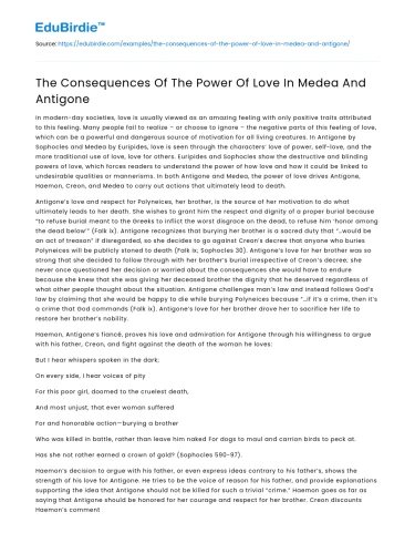 The Consequences Of The Power Of Love In Medea And Antigone