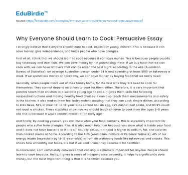 Why Everyone Should Learn to Cook: Persuasive Essay