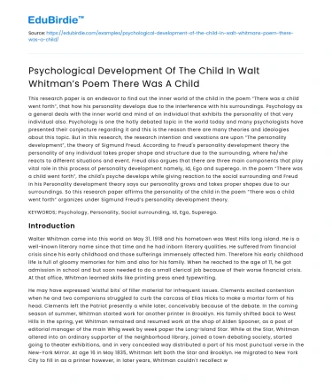 Child’s Psychological Development in Whitman’s Poem “There Was A Child”