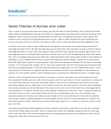 Sexist Themes In Romeo and Juliet