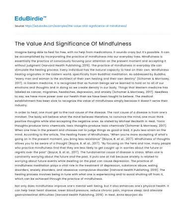 The Value And Significance Of Mindfulness