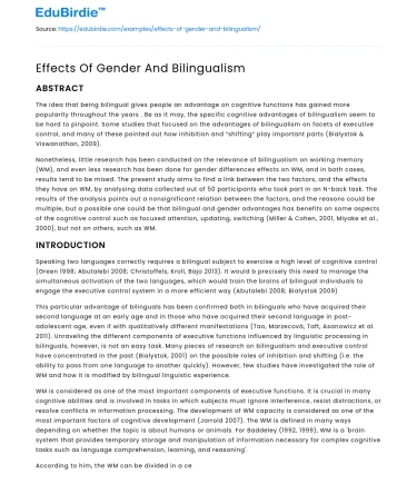 Effects Of Gender And Bilingualism