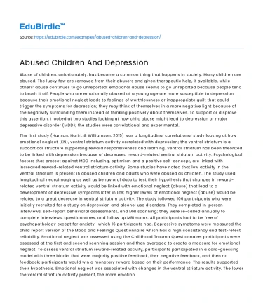 Abused Children And Depression