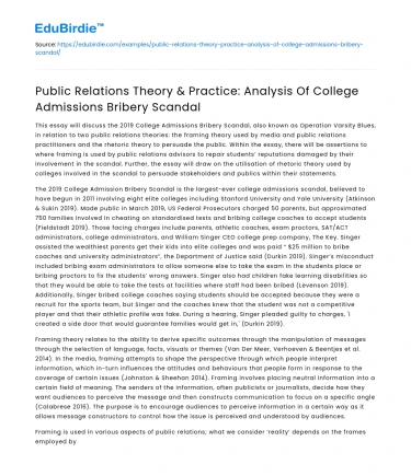 College Admissions Bribery Scandal: PR Theory & Practice