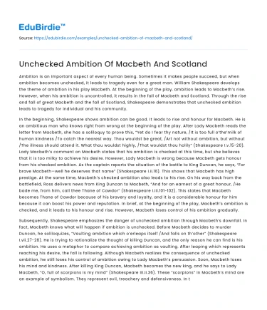 Unchecked Ambition Of Macbeth And Scotland