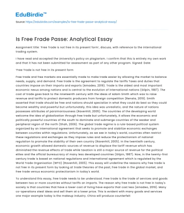 Is Free Frade Passe: Analytical Essay
