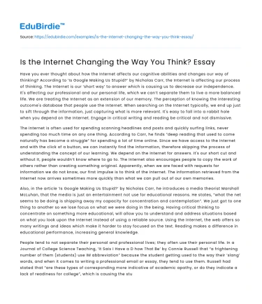 Is the Internet Changing the Way You Think? Essay