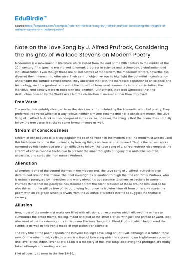 Insights on Modern Poetry in Love Song by Prufrock