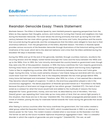 Rwandan Genocide Essay: Thesis Statement