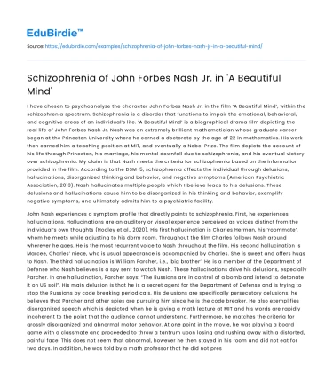 Schizophrenia of John Forbes Nash Jr. in ‘A Beautiful Mind’