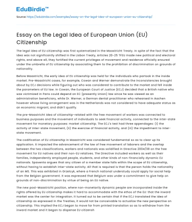Essay on the Legal Idea of European Union (EU) Citizenship