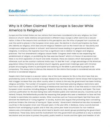 Why Is It Often Claimed That Europe Is Secular While America Is Religious?