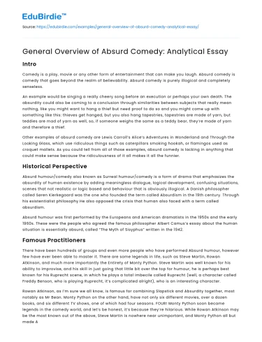General Overview of Absurd Comedy: Analytical Essay