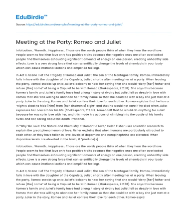 Meeting at the Party: Romeo and Juliet